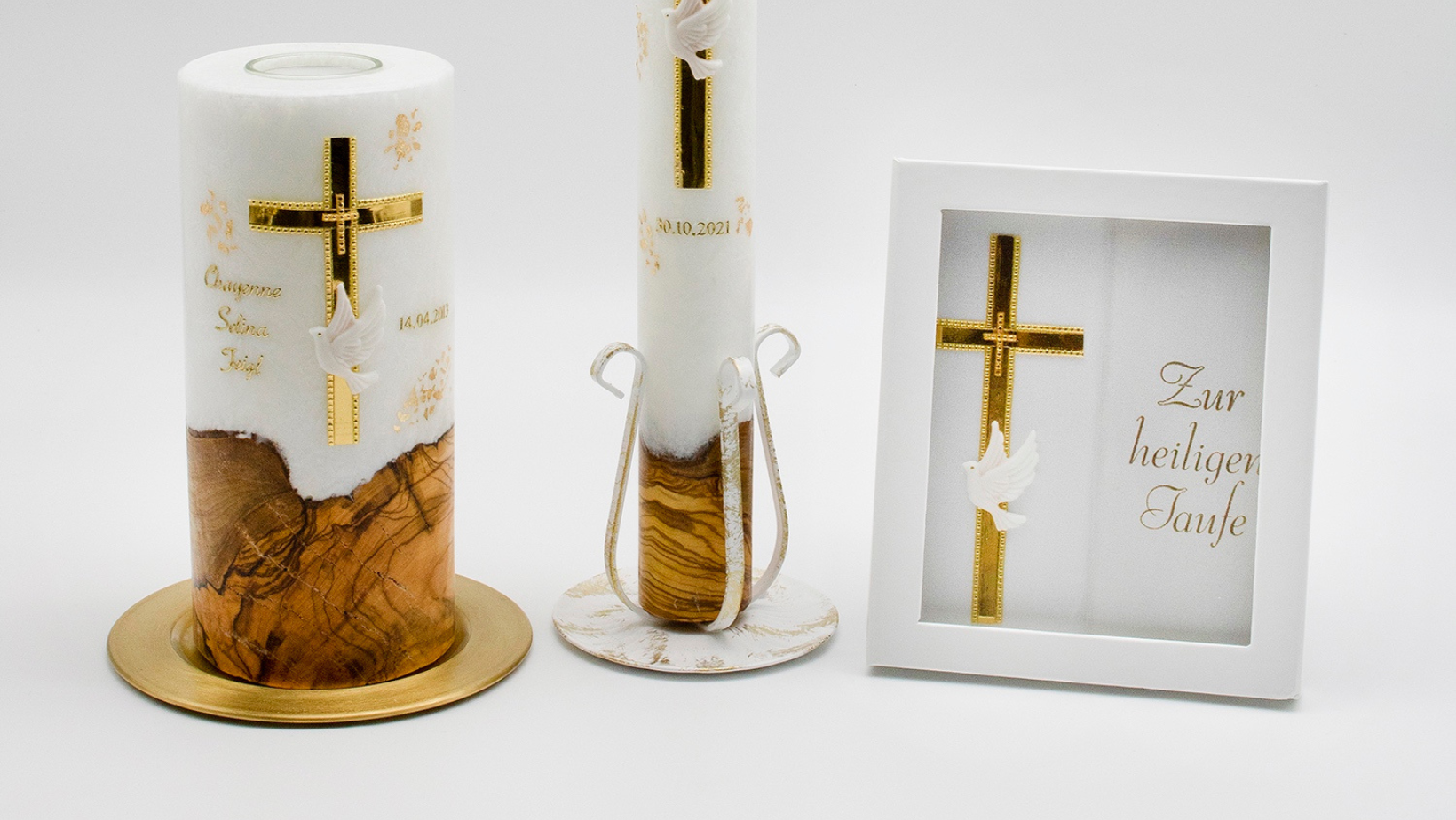 Taufkerzen mit Holz