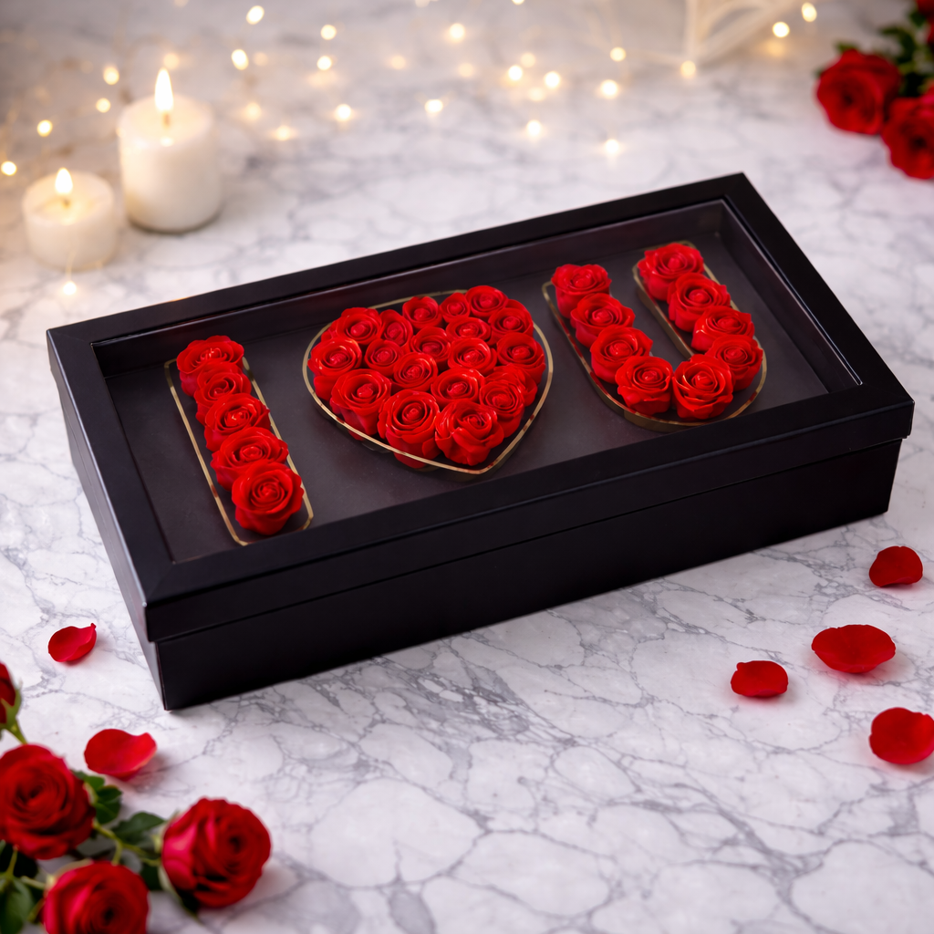 Rosenbox I love you schwarz mit roten Rosen 