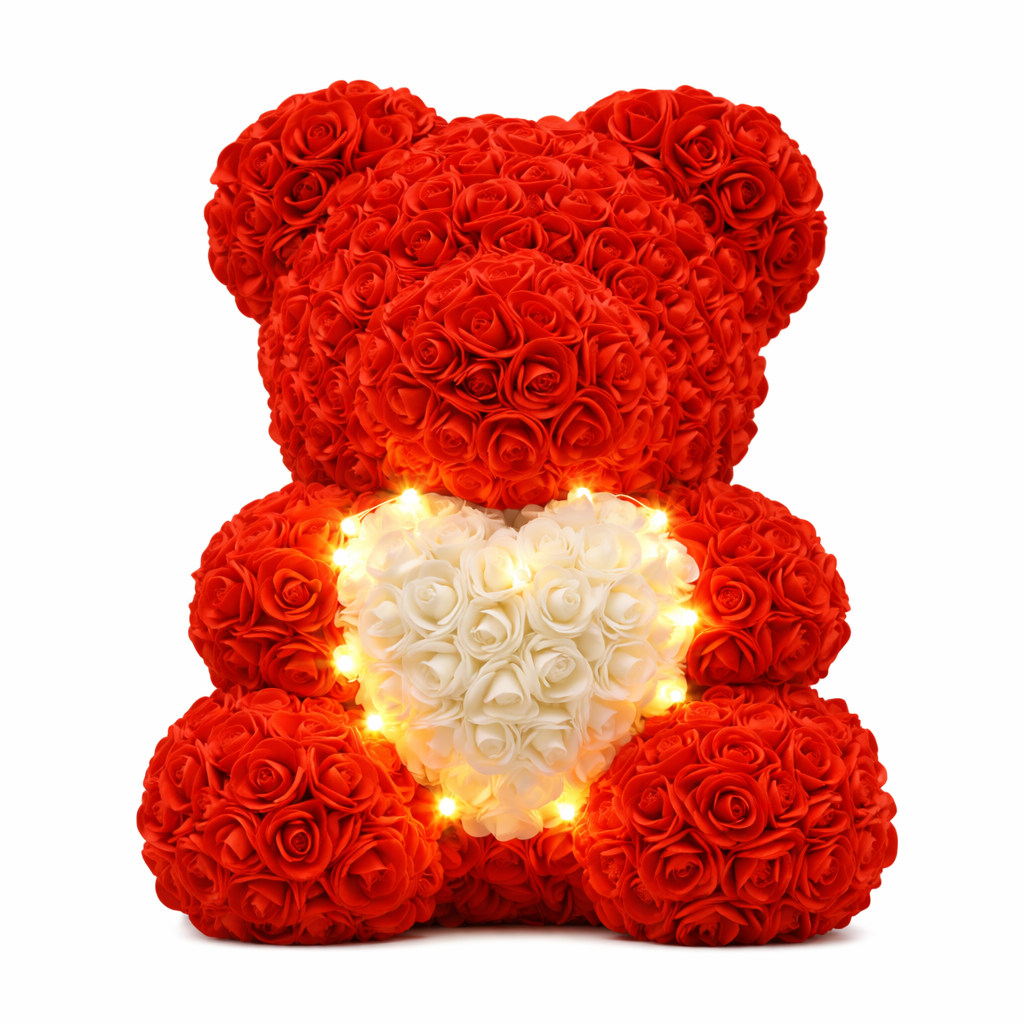 Rosenbär mit LED 40cm