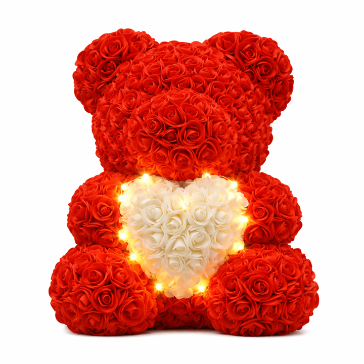 Rosenbär mit LED 40cm