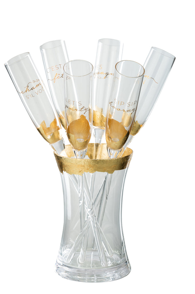Champagnergläser im Eimerglas transparent/gold