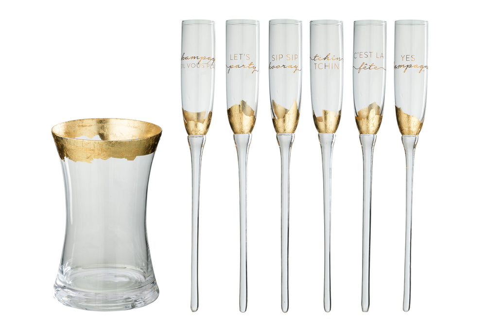 Champagnergläser im Eimerglas transparent/gold