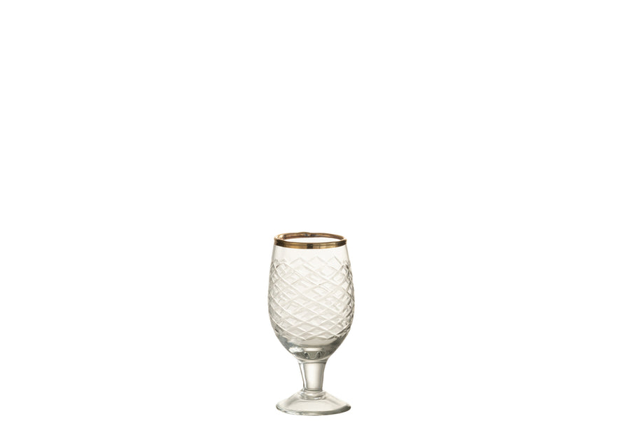 Trinkglas mit goldener Randverzierung transparent